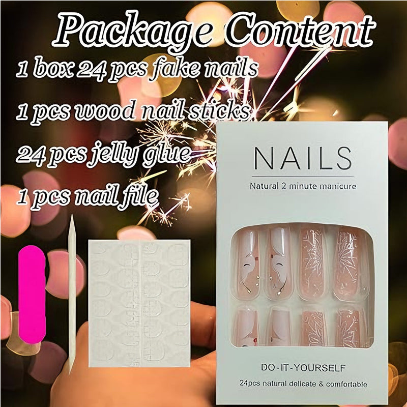 💅 24PCS Faux Ongles Diamant Cerf &amp; Flocons – Style Long Glamour Hiver Yiwu Ruijia Auto Supplies Co., Ltd.