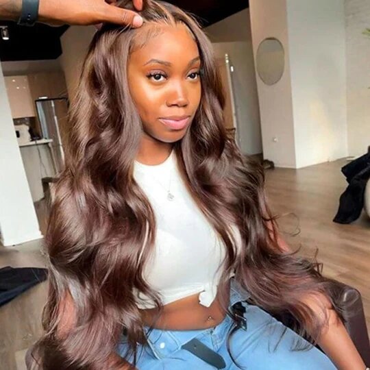 Perruque Longue Lace Closure 4x4 Cheveux Humains Ondulés – Brun Chocolat, 150% Densité 💇♀️✨ Yiwu Ruijia Auto Supplies Co., Ltd.