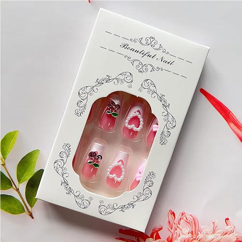 🎀🍒 Faux Ongles Motif Nœud & Cerise – Long Carré Élégant à Colle Yiwu Ruijia Auto Supplies Co., Ltd.
