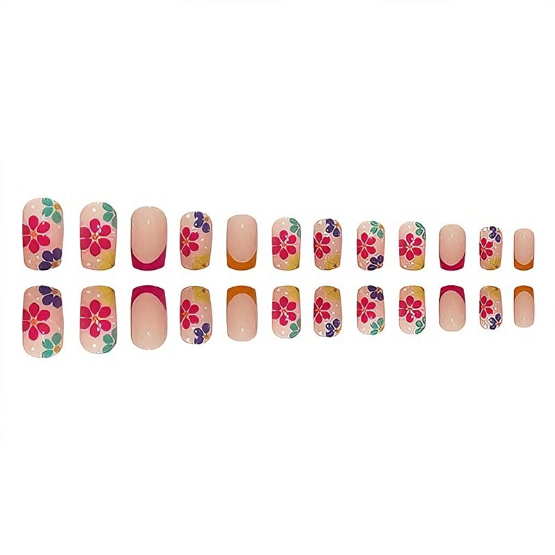 Kit de 24 Faux Ongles Carrés Courts – Motifs Floraux et French Manucure 💅 Yiwu Ruijia Auto Supplies Co., Ltd.