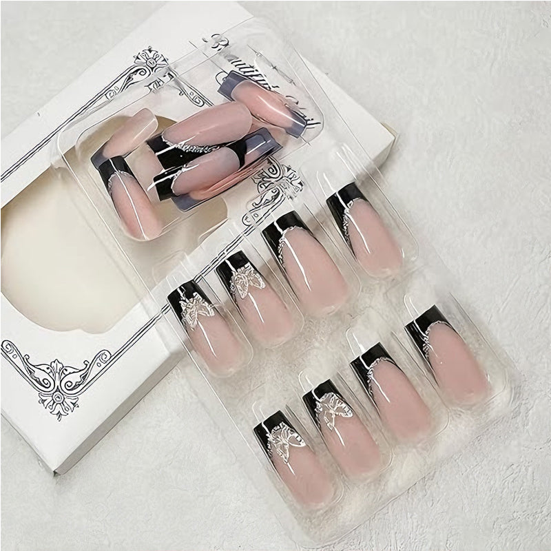 🦋 Faux Ongles “Black & Pink Butterfly” – Style Long Water Pipe Élégant Yiwu Ruijia Auto Supplies Co., Ltd.