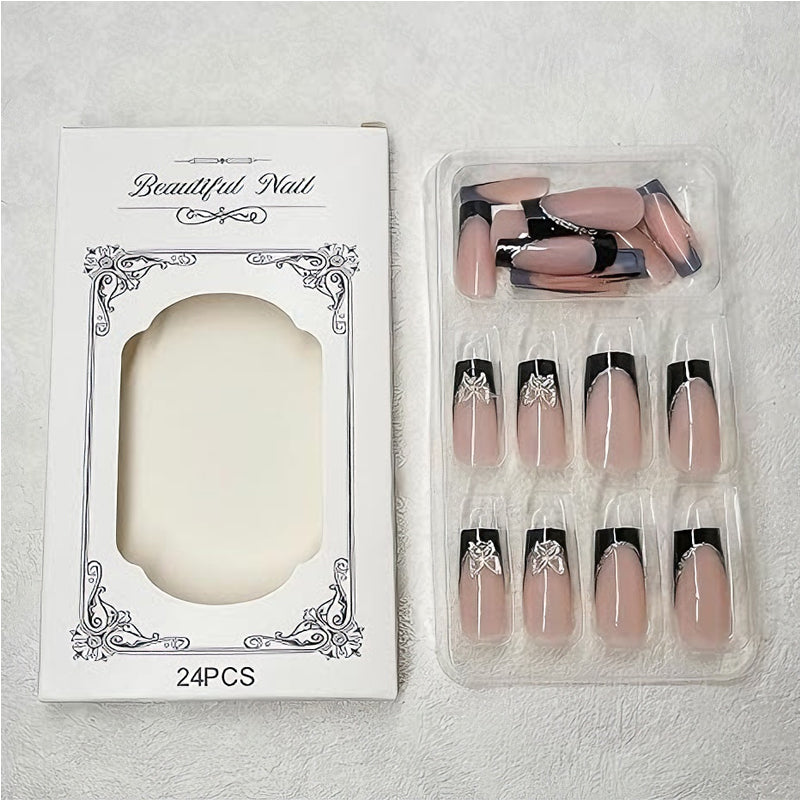 🦋 Faux Ongles “Black & Pink Butterfly” – Style Long Water Pipe Élégant Yiwu Ruijia Auto Supplies Co., Ltd.