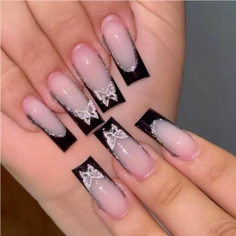 🦋 Faux Ongles “Black & Pink Butterfly” – Style Long Water Pipe Élégant Yiwu Ruijia Auto Supplies Co., Ltd.