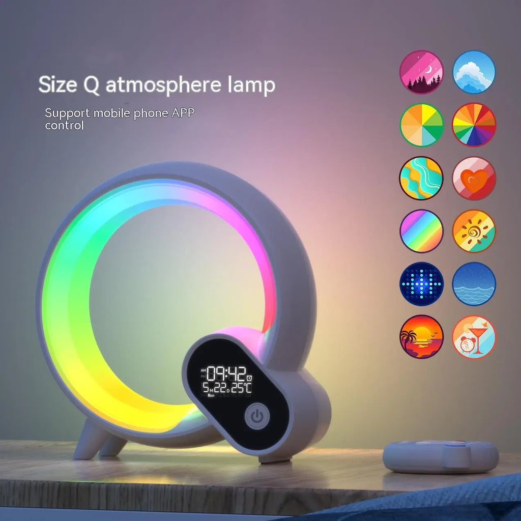 Creative Q Light Analog Sunrise Digital Display Alarm Clock Bluetooth Audio Intelligent Wake-up Q Colorful Atmosphere Light Yiwu Ruijia Auto Supplies Co., Ltd.