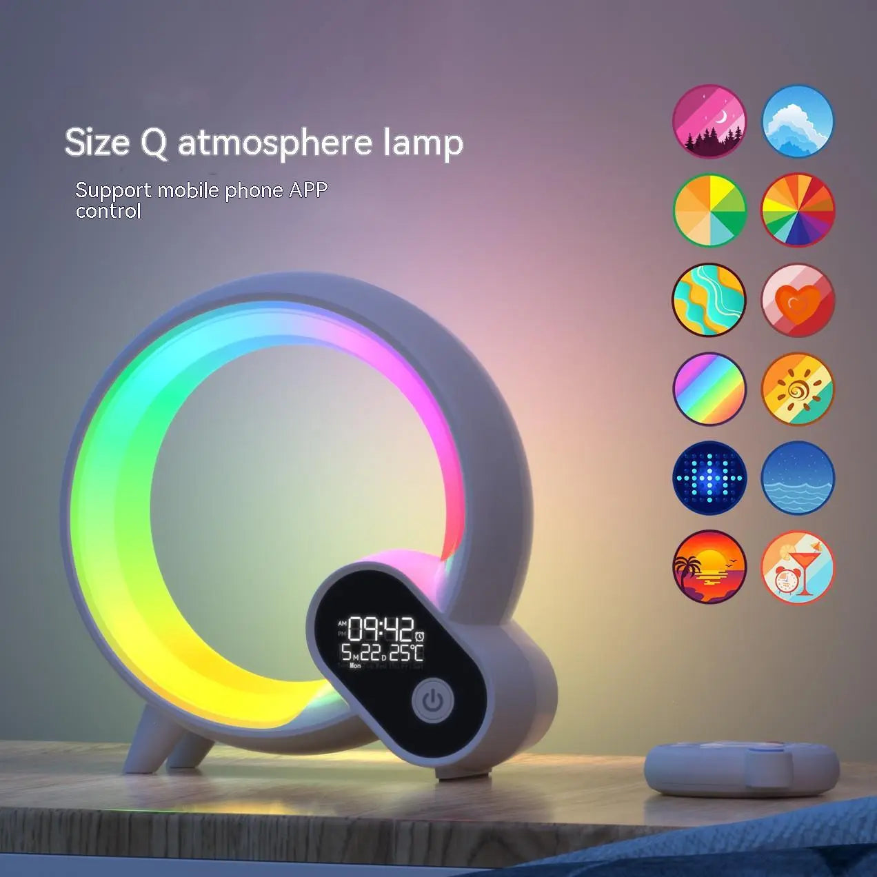 Creative Q Light Analog Sunrise Digital Display Alarm Clock Bluetooth Audio Intelligent Wake-up Q Colorful Atmosphere Light Yiwu Ruijia Auto Supplies Co., Ltd.
